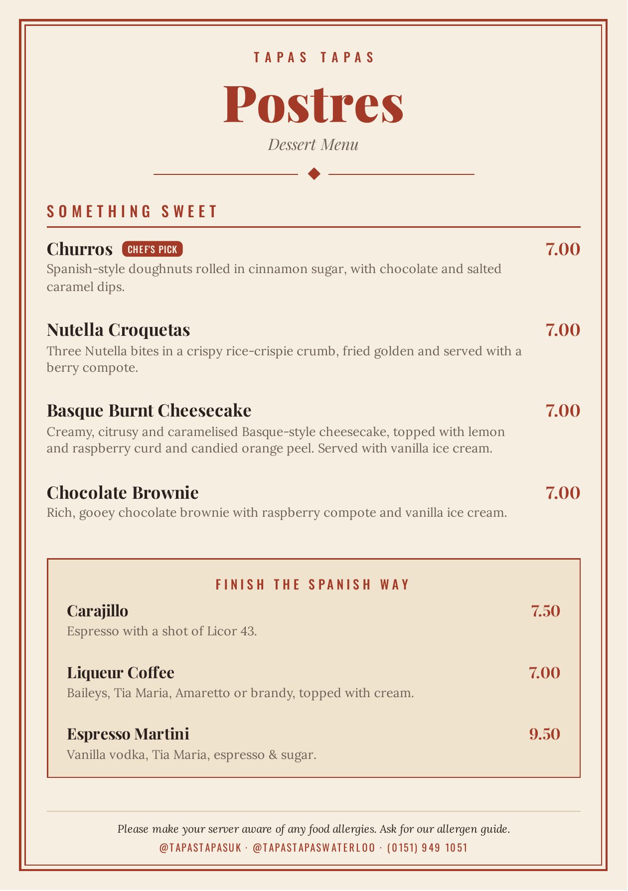 Tapas Tapas dessert menu