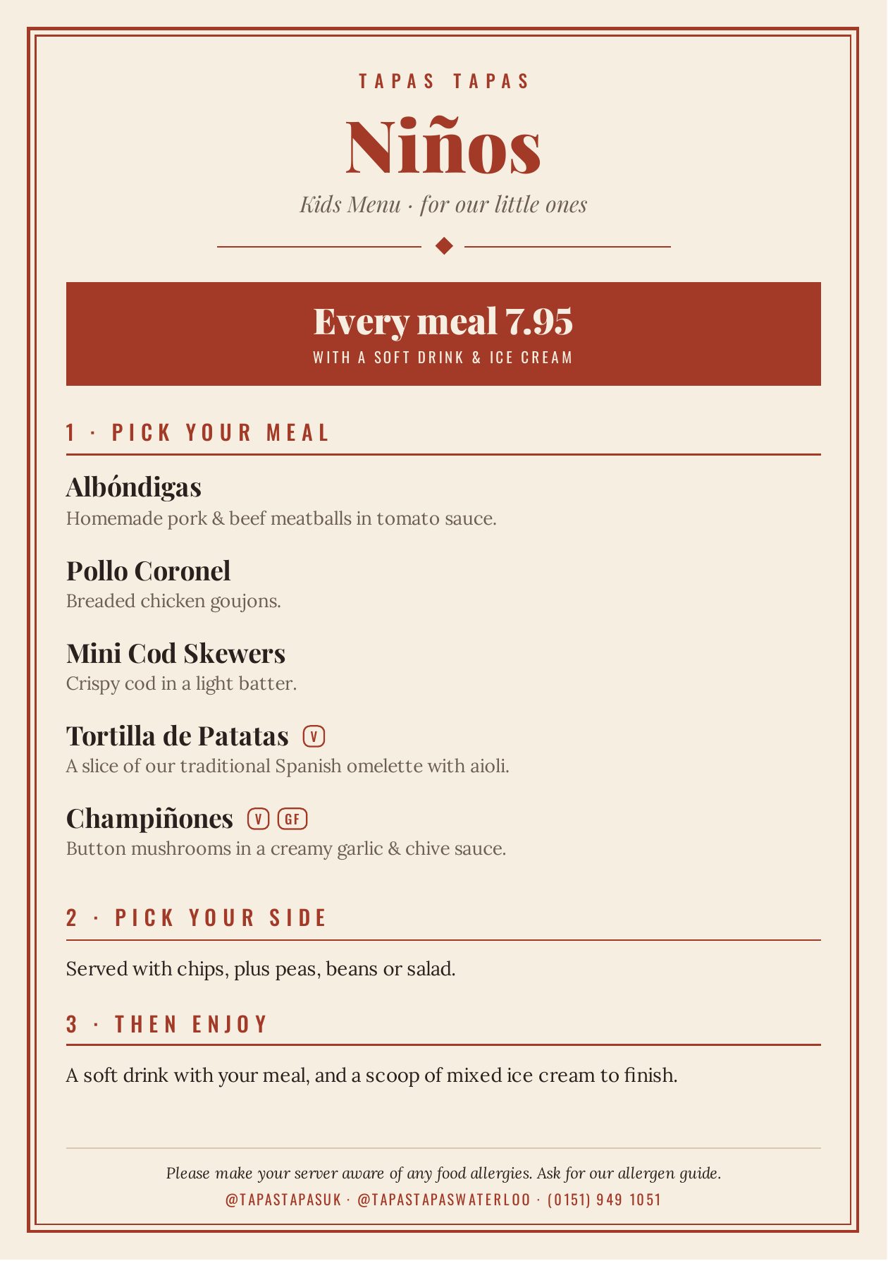 Tapas Tapas kids menu